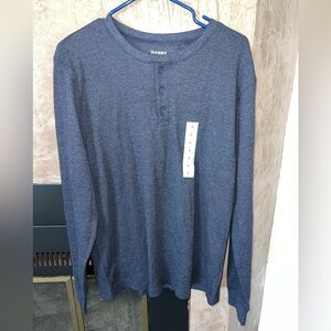 NWT Old Navy Men’s Waffle-Knit Henley Long Sleeve Shirt Navy Blue Size L